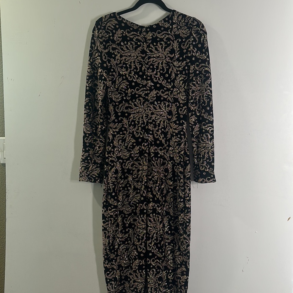Betsy Adam black shimmer metallic midi dress 12 wedding dark romantic mob wife - Picture 10 of 16